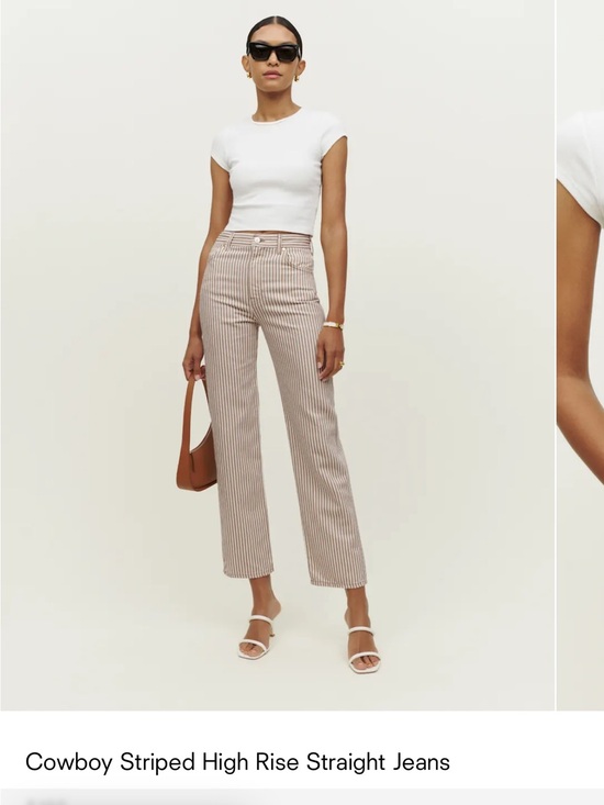 Reformation Denim - Reformation Beige & White Striped Ankle Jeans